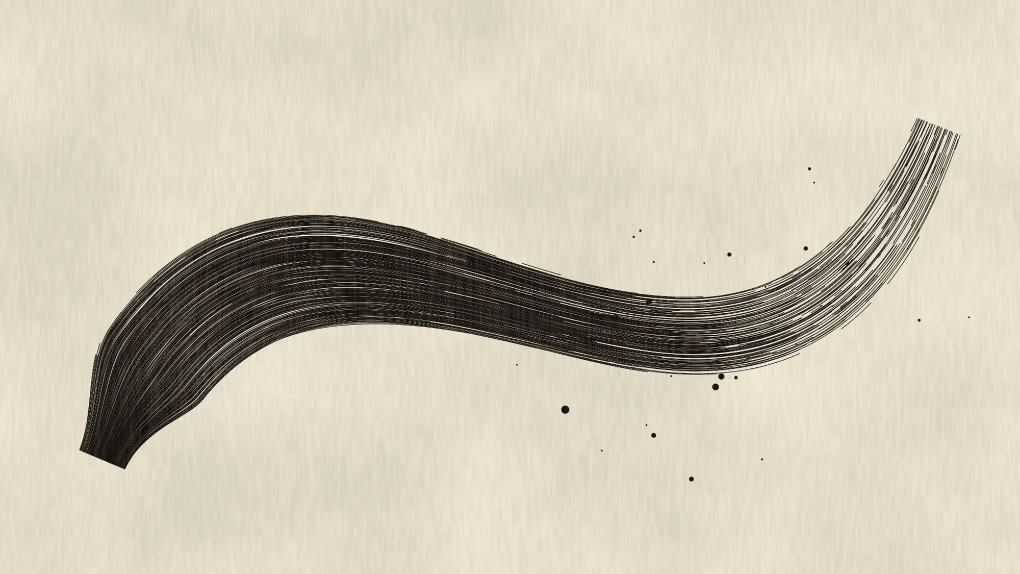 Sumi Sweep: A single dry-brush sumi ink gesture sweeps across washi paper, breaking into bristle streaks and splatter.