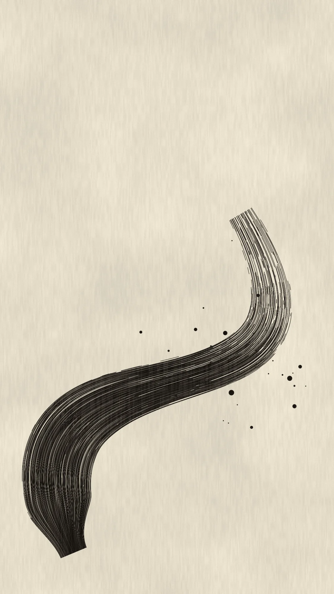 Sumi Sweep: A single dry-brush sumi ink gesture sweeps across washi paper, breaking into bristle streaks and splatter.