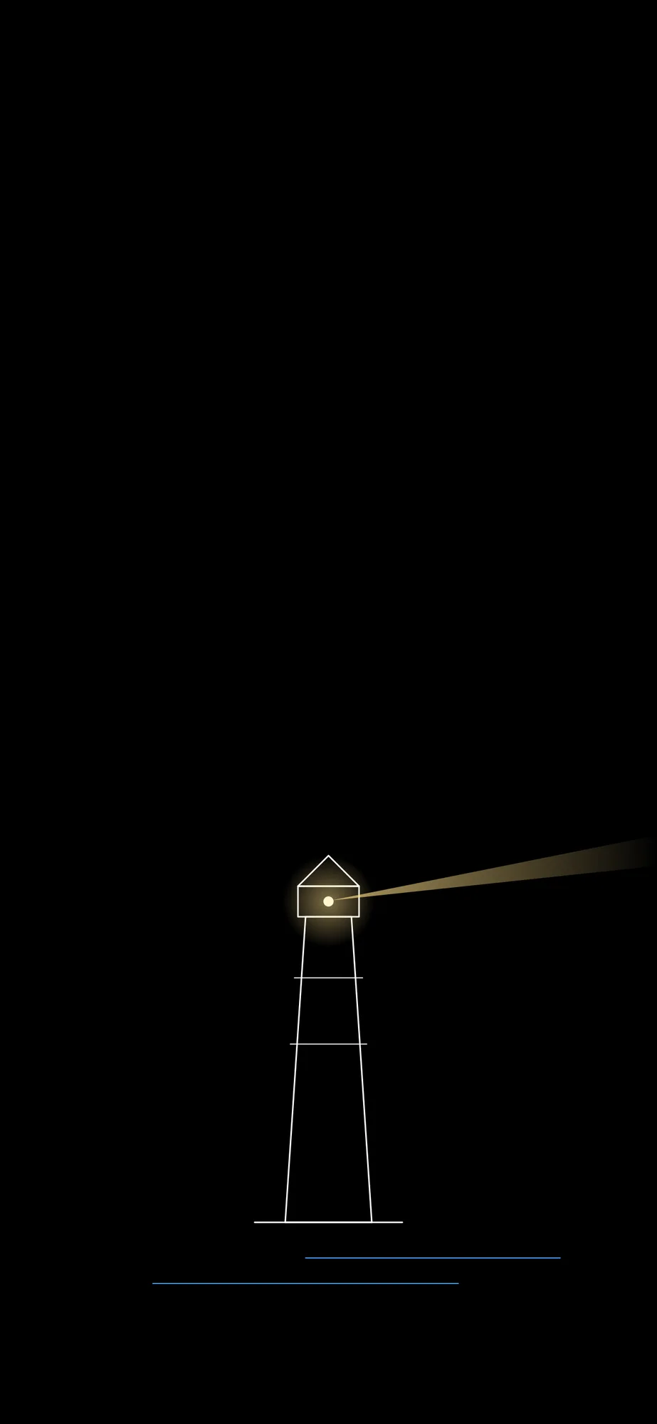 Lighthouse Beam: A slender lighthouse sweeping a thin beam across the dark.