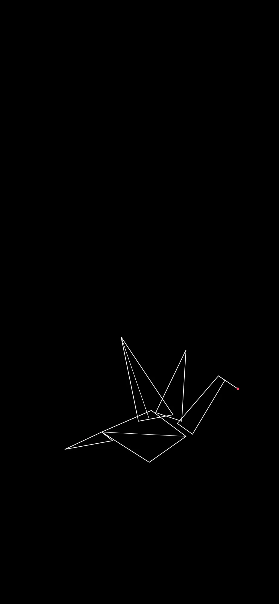 Paper Crane: An origami crane drawn in hairline white.