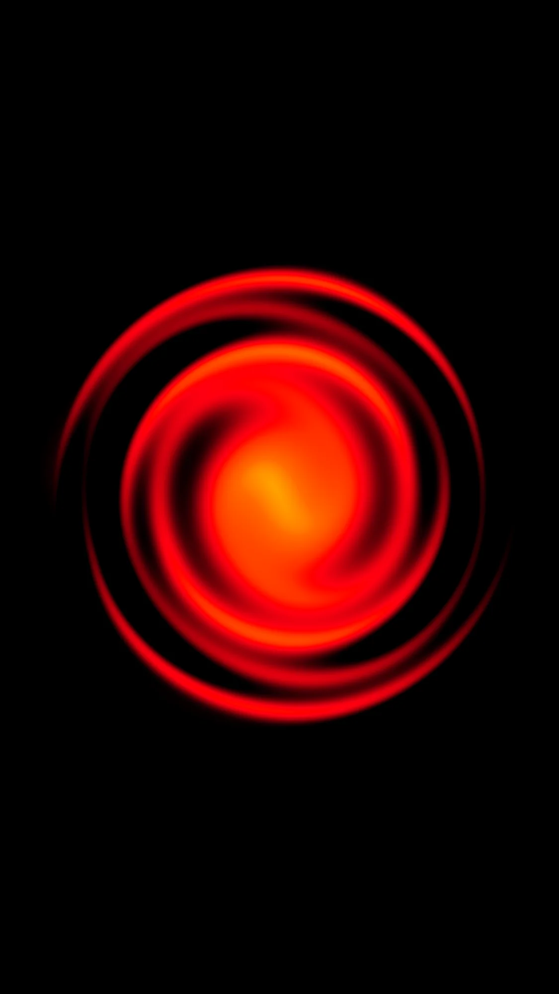 Ember Spiral: A molten red-orange vortex coils inward on black, like an ember seen through a long exposure.