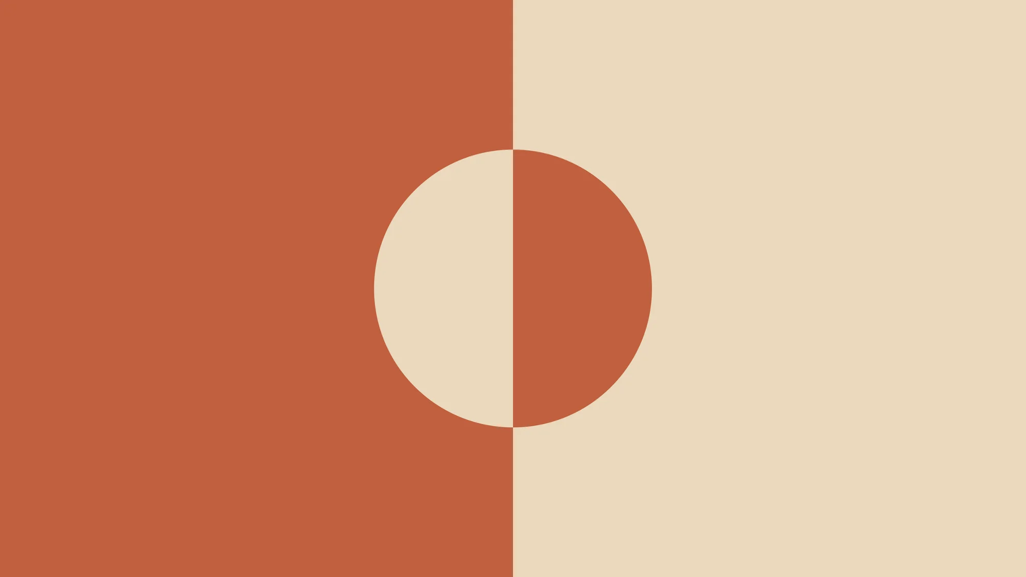 Split Tone: The screen is split down the middle into terracotta and sand, and a circle on the seam swaps the two colours. A simple figure-and-ground play.