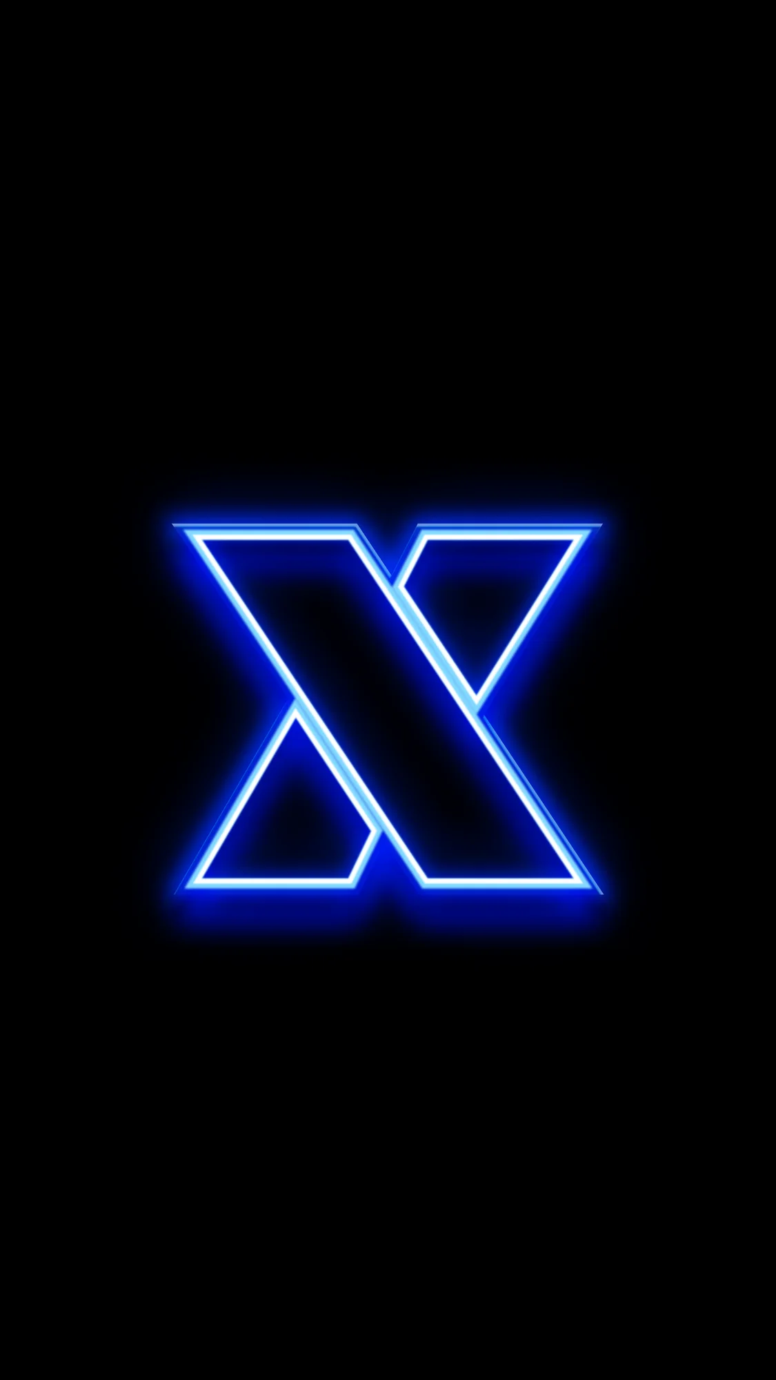 Neon X: A double-stroked letterform glows in electric blue neon against total darkness.