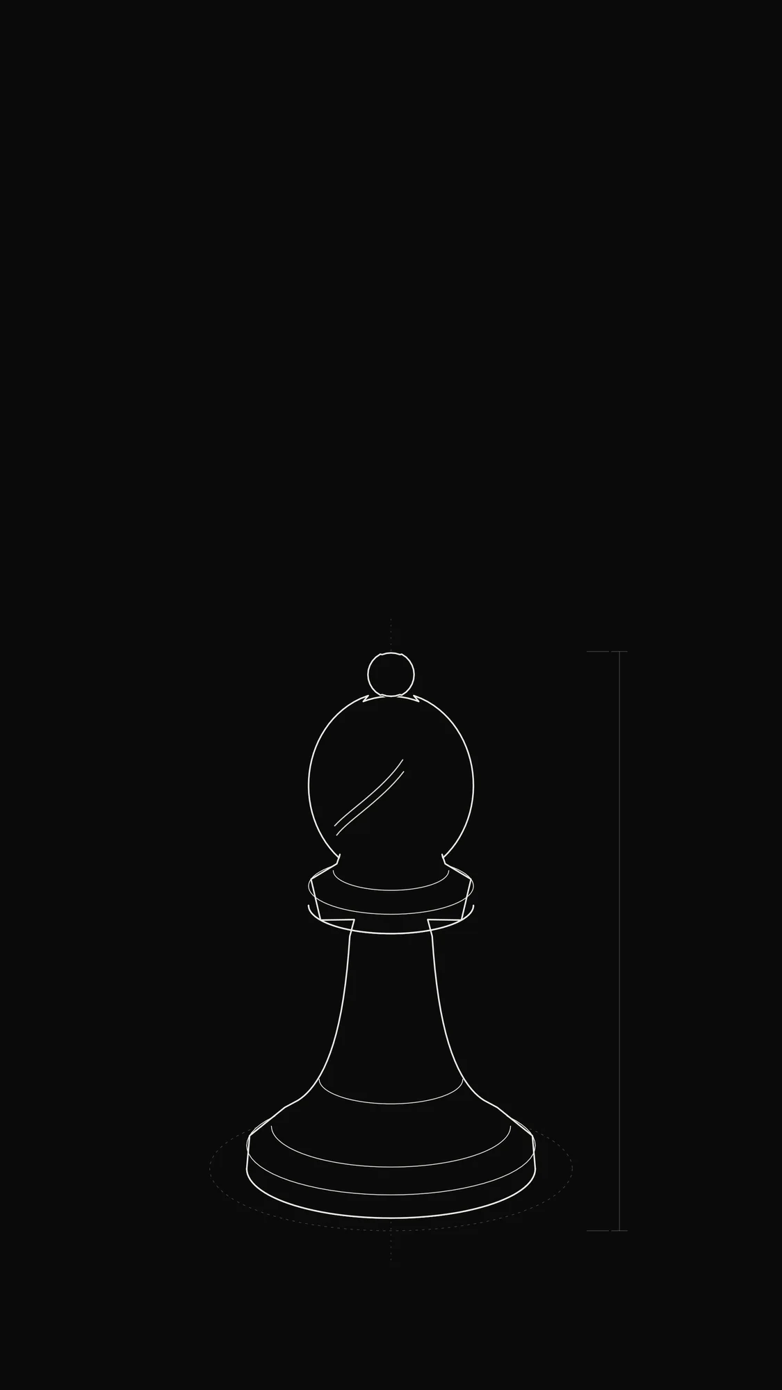 Chess Bishop Outline: A chess bishop with a mitre, diagonal slit and finial ball drawn as 3D outline rings.