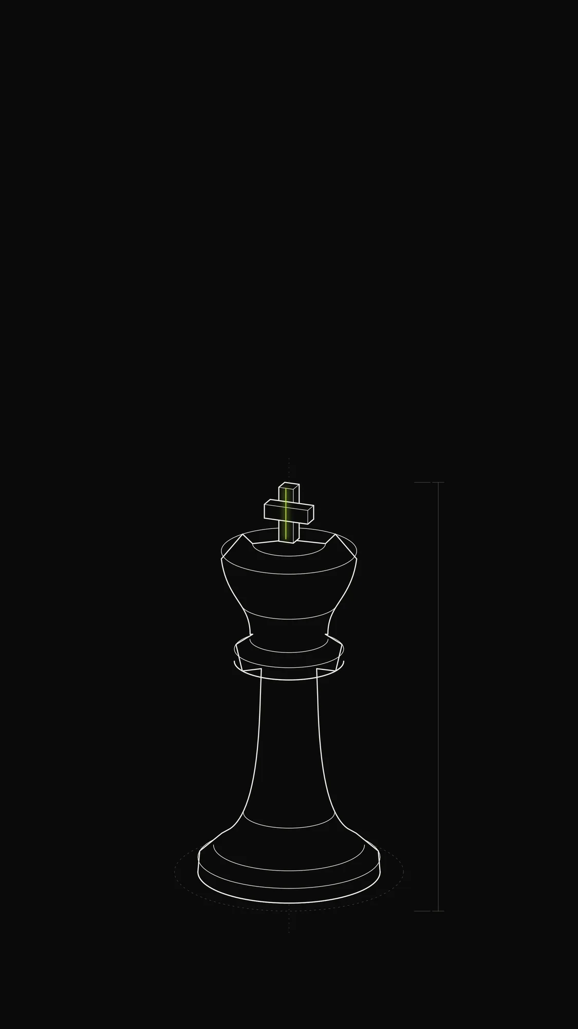 Chess King Outline: A lathe-turned chess king with a cross finial whose vertical bar is picked out in lime.