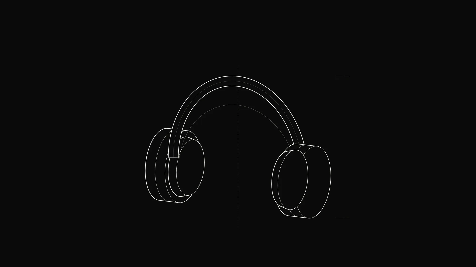 Headphones Outline: Over-ear headphones with a tubular headband and cylindrical cups drawn with solid occlusion.