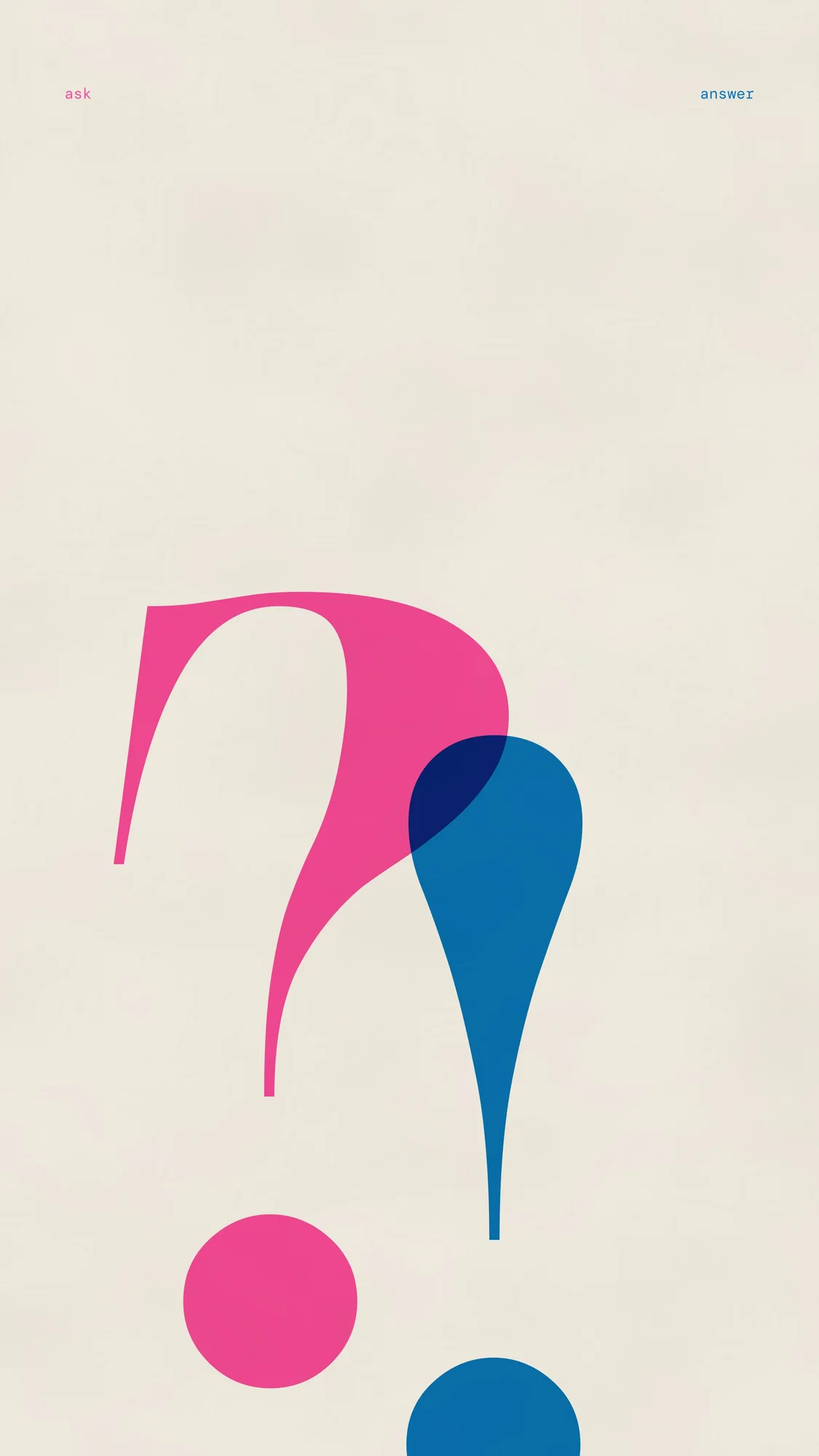 Question and Exclamation (phone): A question mark and an exclamation mark in overprinted riso pink and blue.